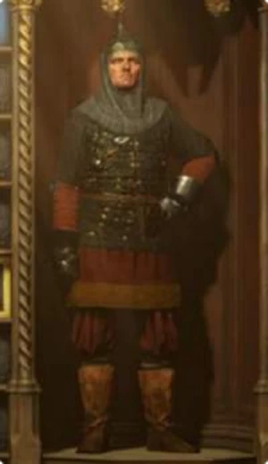 Десятник, в бою: комплект надет на персонажа в окне инвентаря Kingdom Come: Deliverance II