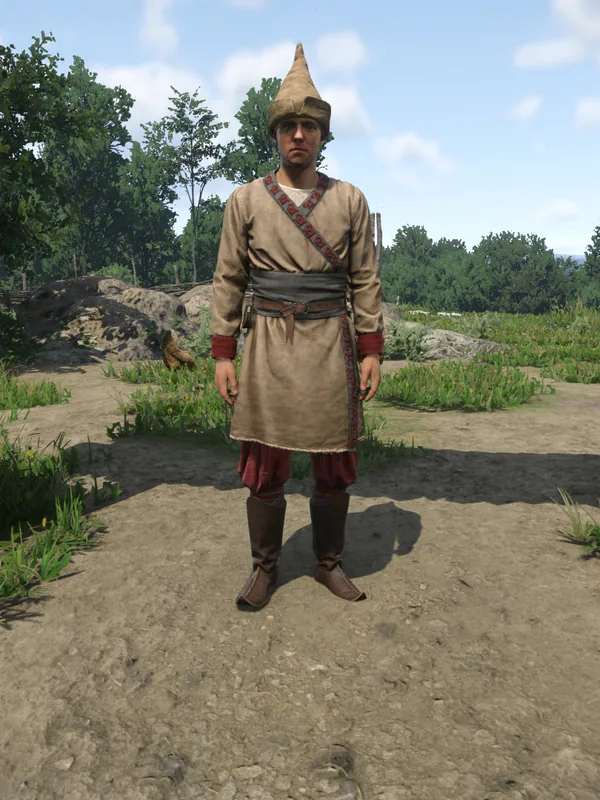 Светлый половецкий кафтан в игре, вид спереди